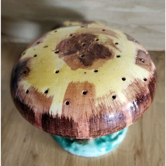 Vintage Double Mushroom Ceramic Hat Pin Holder Yellow & Brown Tones Beautiful - Picture 7 of 12